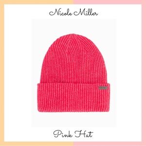 Nicole Miller Pink Ribbed Knit Beanie Hat